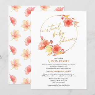 Convite Virtual de Watercolor de Script Dourado Floral Ele