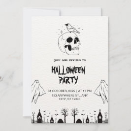 Convite Virtual do Partido do Halloween Simples Preto Bran