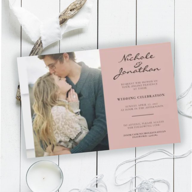 Convite Virtual Dusty Pink Online Photo Wedding  (Criador carregado)