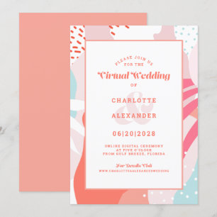 Convite Virtual Online   Coral Geométrico Abstrato Moderno