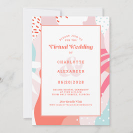 Convite Virtual Online | Coral Moderno Geométrico Abstrato