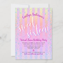 Convite Virtual Rainbow Ombre Sweet 16 Birthday Girly
