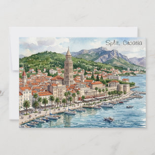 Convite Vista da arte em aquarela da Dalmácia Croácia Spli