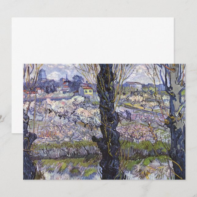 Convite Vista de Arles de Van Gogh Pomares em Flor (Frente/Verso)