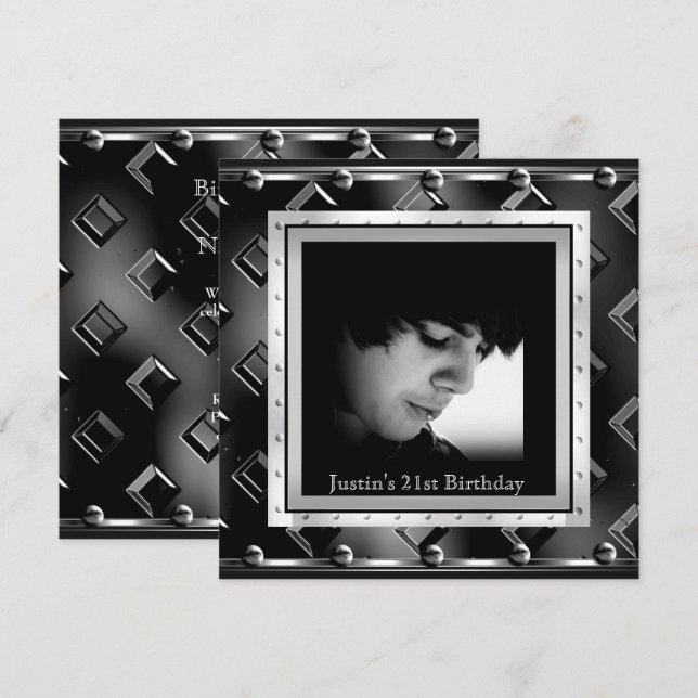Convite Vista de metal preto de aniversário de 21 anos de  (Frente/Verso)