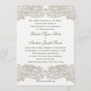 Convite Vitoriano Floral Lace Taupe e Branco