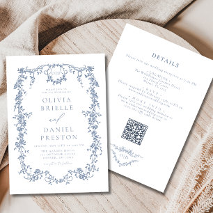 Convite Vitoriano Tudo Em Um Casamento De Código QR Azul D