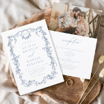 Convite Vitoriano Vintage Foto Francesa Tudo Em Um Casamen<br><div class="desc">Traga seus convidados para uma era de elegância e romance com nosso Convite de Casamento Floral Azul Vitoriano Vintage. Inspirado pela opulência da era vitoriana e adornado com delicados florais azuis franceses, esse convite expele sofisticação do eterno. Feita com muita atenção aos detalhes, a intrincada design floral e a tipografia...</div>