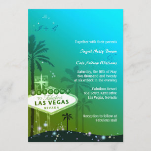 Convite Viva Las Vegas Casamento Azul Cyan