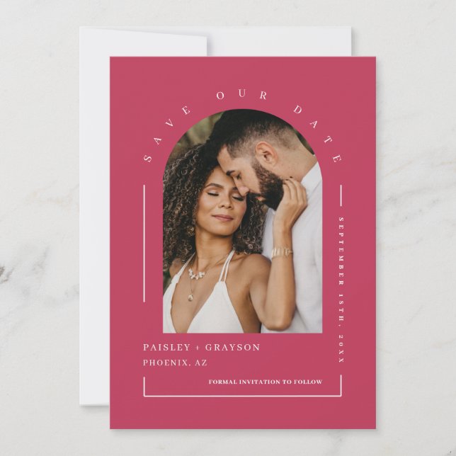 Convite Viva Magenta Boho Arch Foto Código QR Salve Nossa  (Frente)