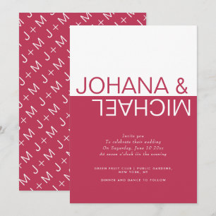 Convite Viva magenta, casamento branco de blocos coloridos