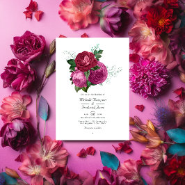 Convite Viva Magenta Casamento Floral Código QR Rsvp