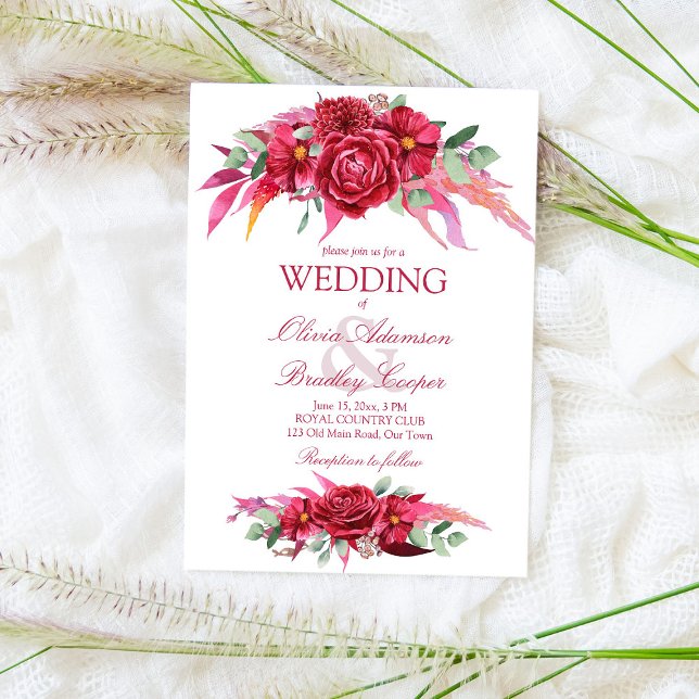 Convite Viva magenta crimson burgundy flores rosas (Criador carregado)