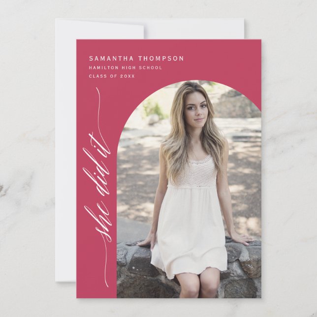 Convite Viva Magenta Ela Fez Isso Graduando Foto Invi (Frente)
