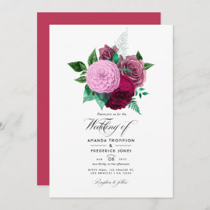 Convite Viva Magenta Floral Wedding