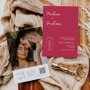 Convite Viva Magenta - Foto do Código QR de Casamento Míni