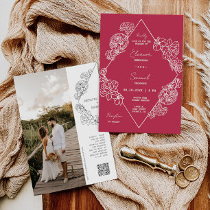 Convite Viva Magenta Linha Botânica Art Boho Código QR Fot