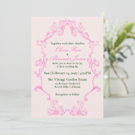 Convite Vivid Pink Y2K Anime Gothic Cat Wedding Invitation