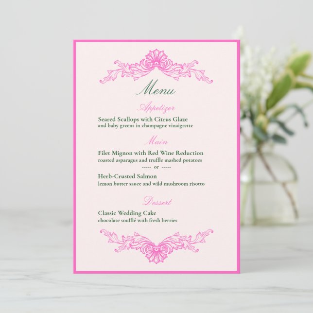 Convite Vivid Pink Y2K Anime Gothic Cat Wedding Menu (Em pé/Frente)