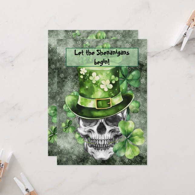 Convite Vivid Skull with Green Hat Illustration (Frente/Verso In Situ)