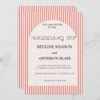 Convite Vivid Tangerine   Blush Striped Elegant Wedding
