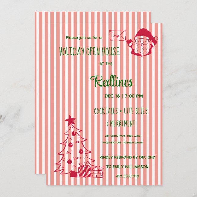 Convite Vivid Tangerine tirou o Holiday Open House (Frente/Verso)