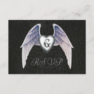 Convite voado couro do cromo & do coração RSVP do