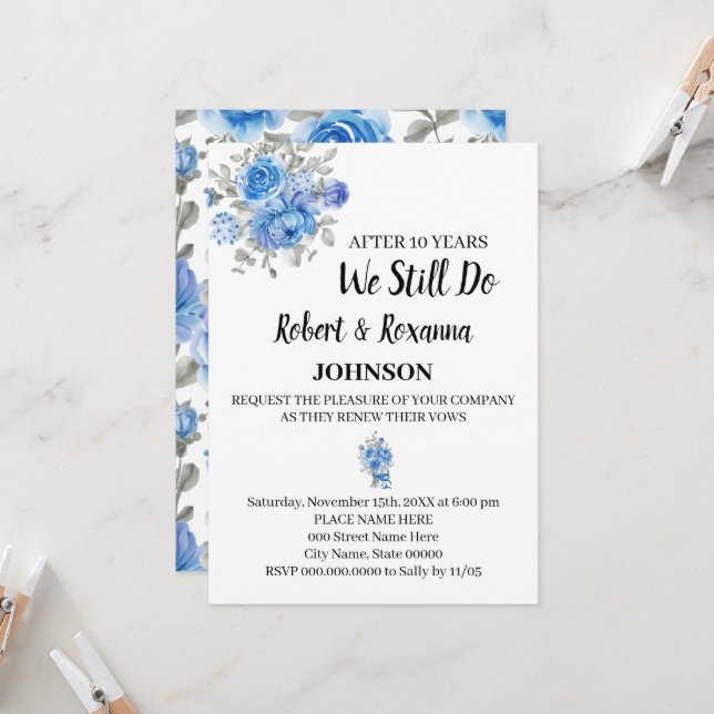 Convite Voadores Azuis Viram Renovação de Aniversário de C (Frente/Verso In Situ)