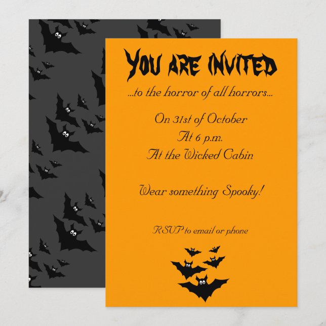 Convite Voadores morcegos fofos legal Halloween La (Frente/Verso)