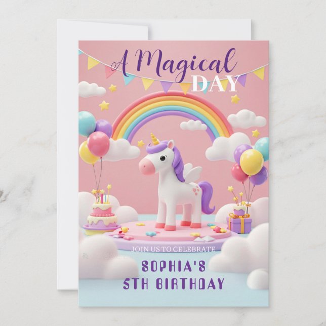 Convite Voar com Unicorn - Festa de aniversário (Frente)