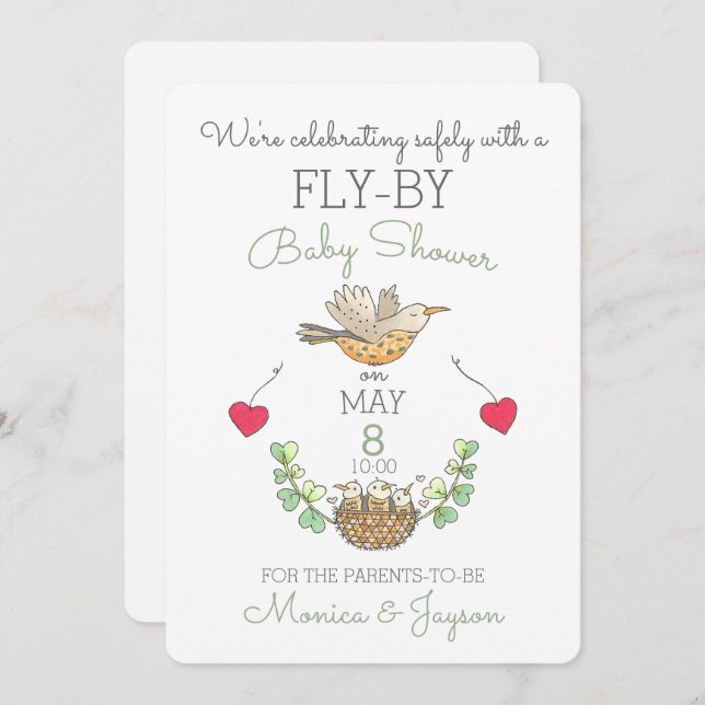 Convite Voar Por Bird Nest Drive Por Chá de fraldas (Frente/Verso)