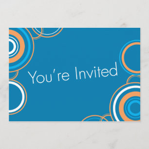Convite Você é convidado - círculos azuis & alaranjados