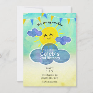 Convite Você é meu Sol Amarelo & Festa de Aniversário Azul