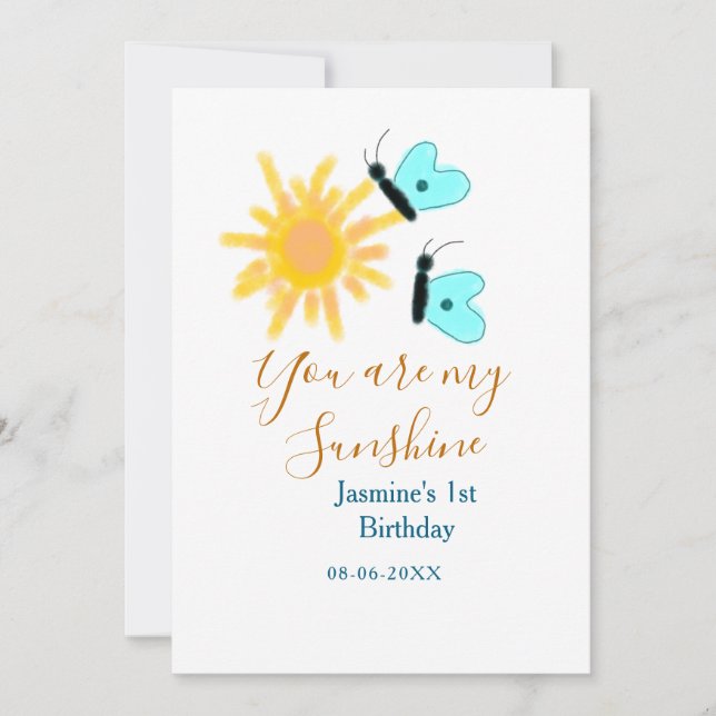 Convite Você é meu sol amarelo laranja azul borboleta (Frente)
