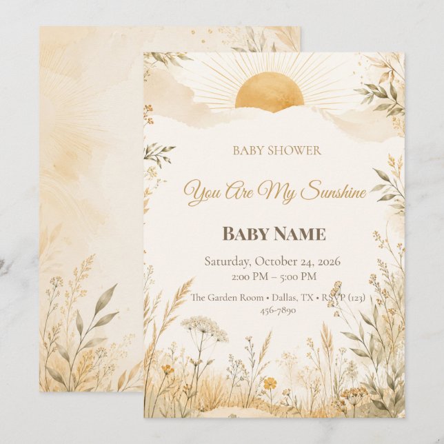 Convite Você É Meu Sol Chuva de Amor | Minimal Boho (Frente/Verso)