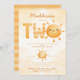 Convite Você é o meu sol virando duas festas de segundo an