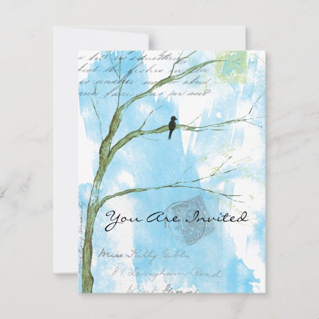 Convite Você é pássaro convidado na colagem do abstrato da (Frente)