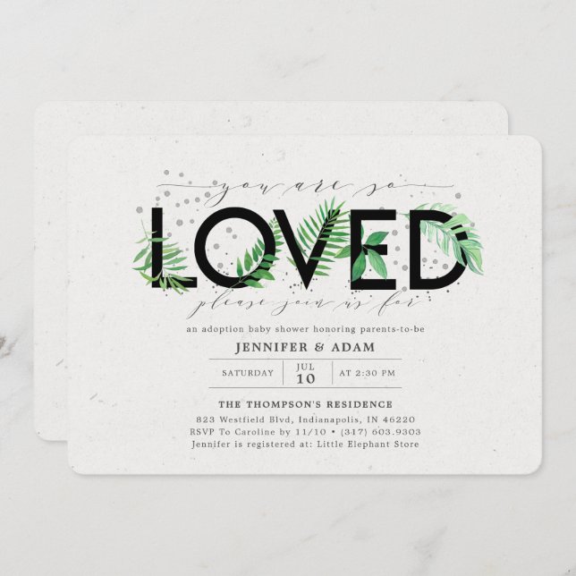 Convite Você É Tão Amado Chá de fraldas De Adoção Tropical (Frente/Verso)