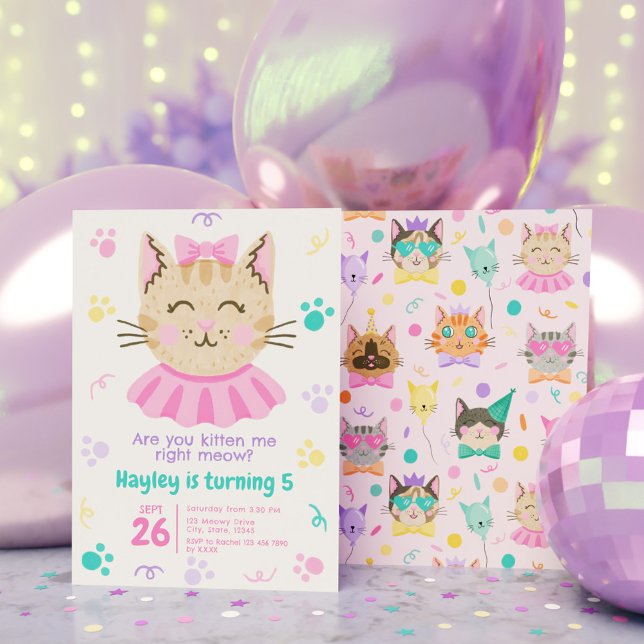 Convite Você Está Me Gatinho Certo, Gato De Gato De Gato B (Are You Kitten Me Right Meow Cute Kitty Cat Pastel Invitation)