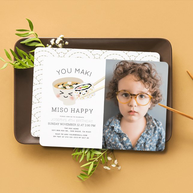 Convite Você Maki Miso Feliz Sopa Sushi Roll Foto Aniversá (Criador carregado)