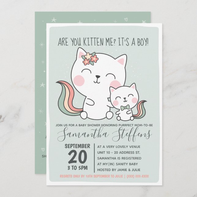 Convite Você Me Gata Um Chá de fraldas De Gato Verde (Frente/Verso)