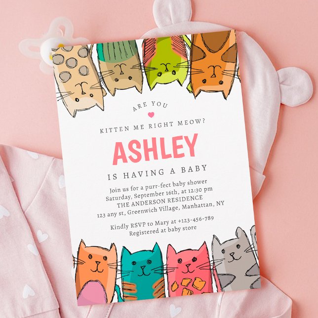 Convite Você Me Gatinha Bem? Chá de fraldas de gatos (Are you kitten me right meow baby shower invitation)