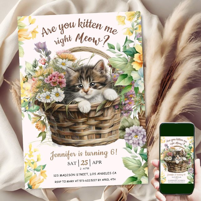 Convite Você Me Gatinha? | Garota 6 de Gato Aniversário (Criador carregado)
