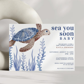 Convite Você Me Vê Em Breve Aguarela Sob o Mar Chá de Bebê