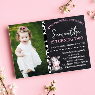 Convite Você ouviu o aniversário da vaca rosa-rosa?