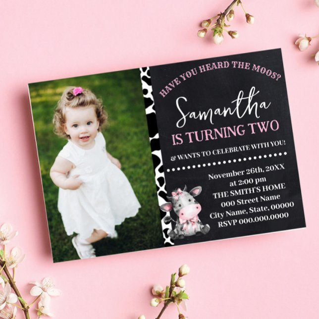 Convite Você ouviu o aniversário da vaca rosa-rosa? (Criador carregado)