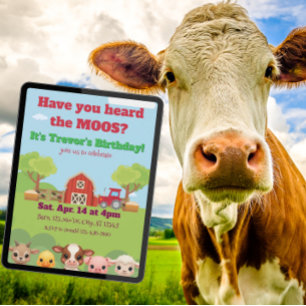 Convite Você ouviu os Moos, Aniversário de animal do celei