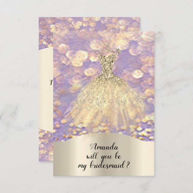 Convite Você será Dama de Honra Vestido de Diamante Brilha (Frente/Verso)