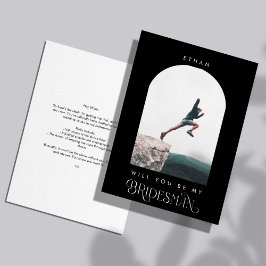 Convite Você será meu Bridesman Arco Preto Foto Minimalist