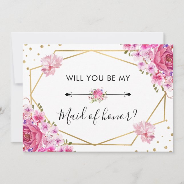 Convite Você Será Meu Casamento De Rosas Rosa-Rosa-Madrinh (Frente)